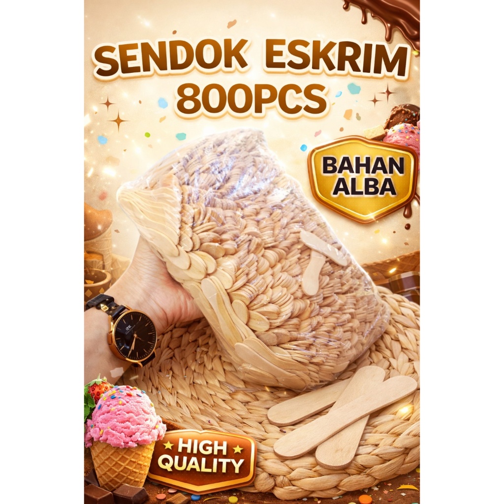 Sendok Es Krim Premium Sendok Es Krim Kayu isi 550pcs Merek Semar Sendok Stik Kayu Kiloan Murah