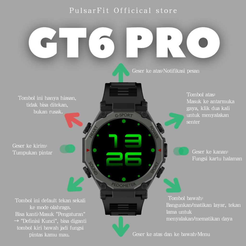 CUCI GUDANG Jam tangan pintar pria GT6pro PulsarFit smartwatch GT6 Pro Minimalis Kesehatan Bluetooth