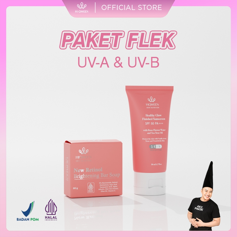 Hiqween Paket Basic Flek Hitam Melasma Sabun Retinol Sunscreen SPF 50 PA+++ Mencerahkan Melembabkan
