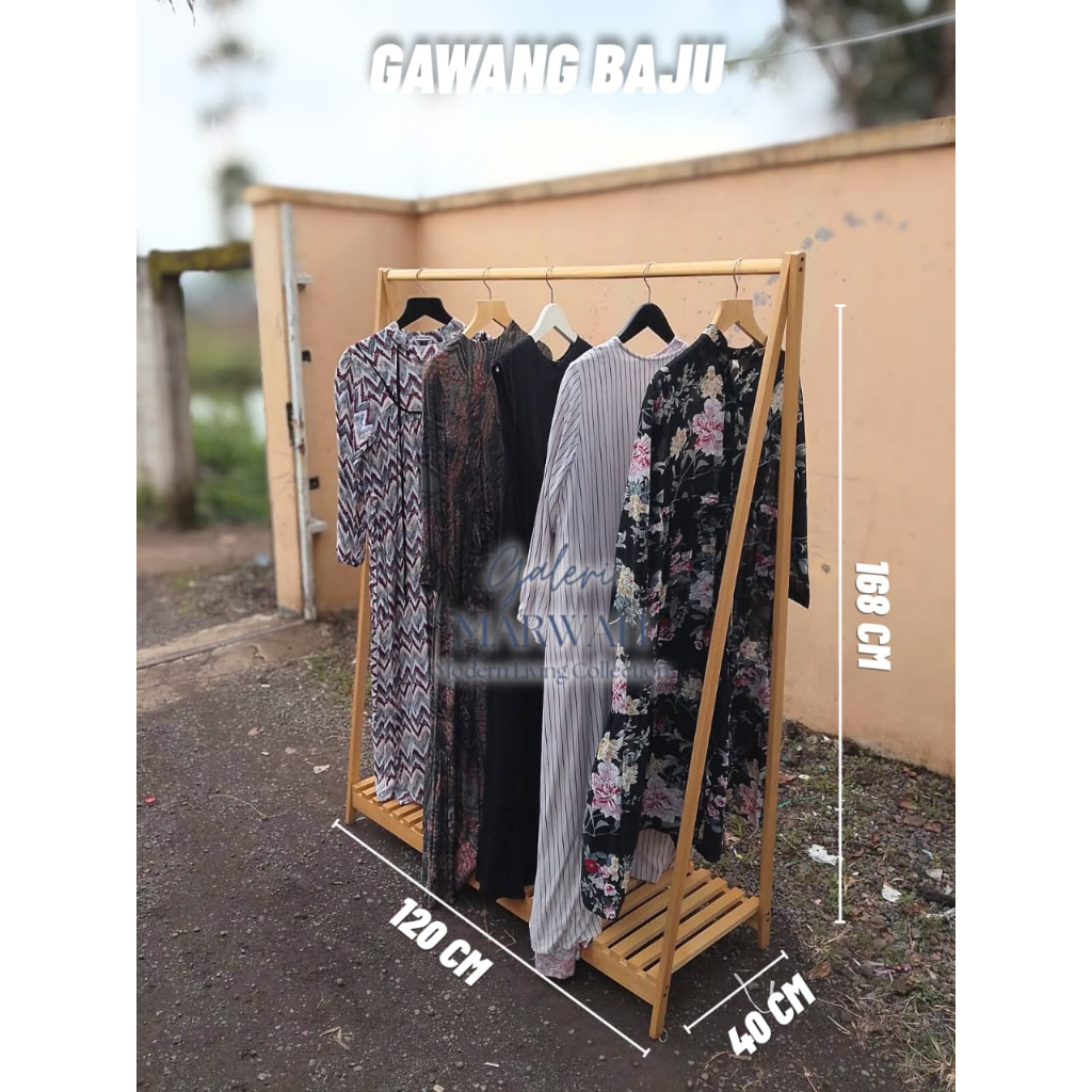 Gawang Baju Kayu Kokoh Gantungan Baju Estetik Minimalis Serbaguna