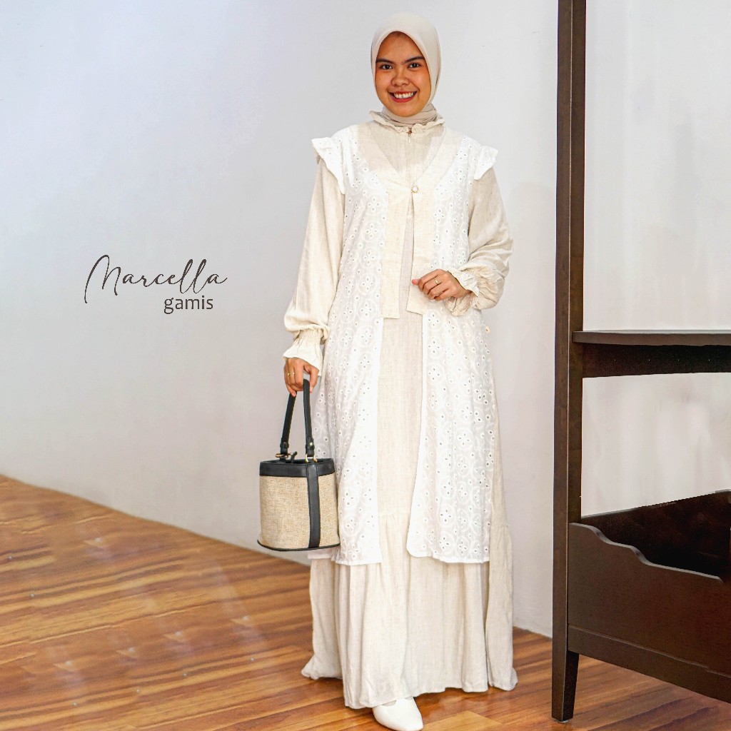 AMI - Marcella Gamis - Vintage Gamis Linen Raya Wanita Terbaru Termurah Outfit Casual