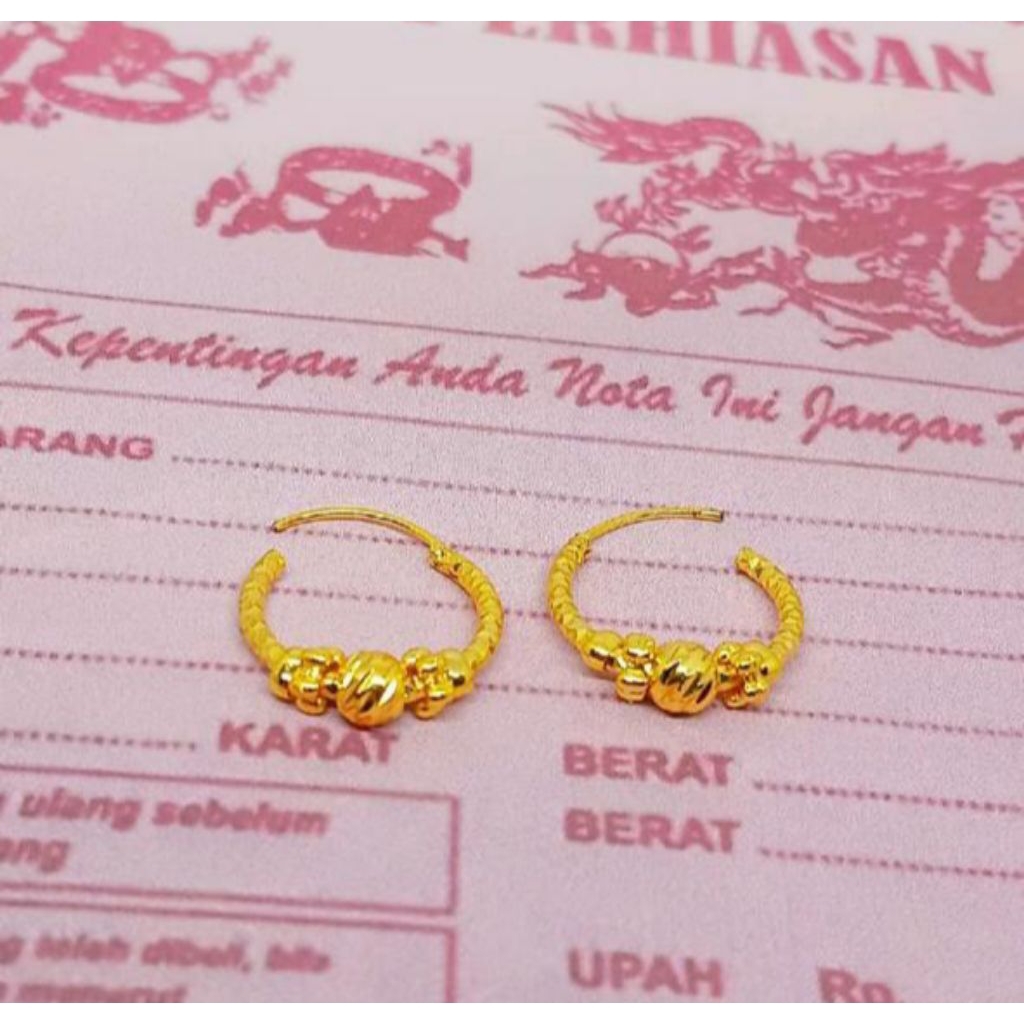Anting Gipsy Bola Lapis Emas asli Import, Perhiasan Wanita Dewasa Emas Muda Gratis Surat