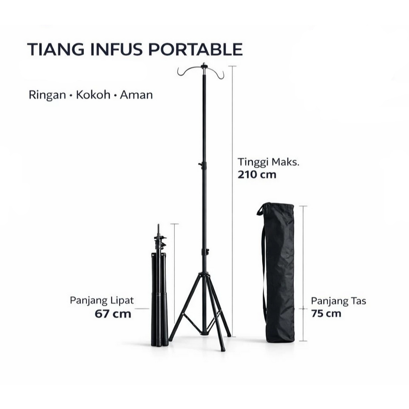 Tiang Infus Portable 2 Gantungan Bahan Besi Tinggi 2M + TAS / Tiang Infus Portable