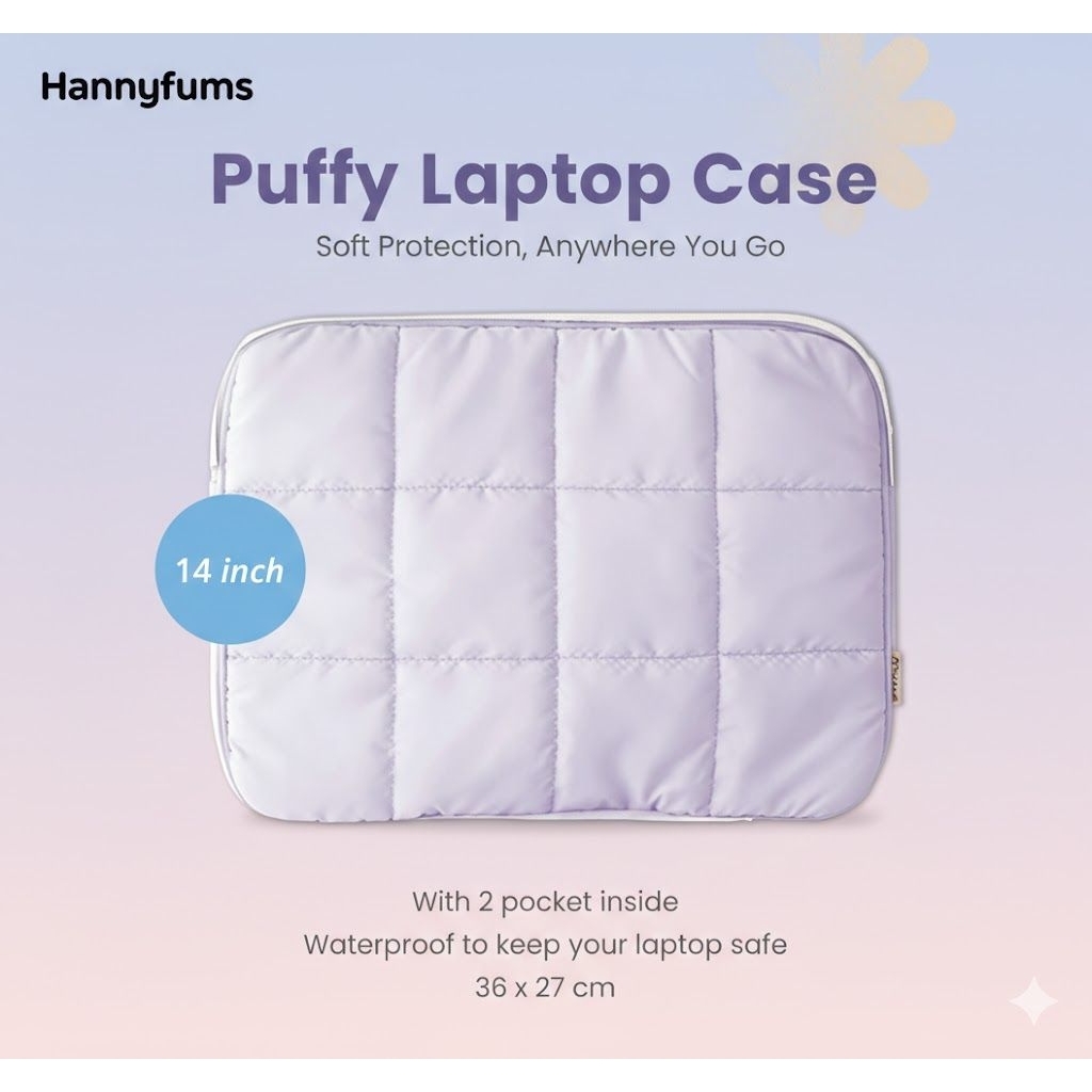Tas puffy laptop /Tas case laptop lucu buat kuliah /Kerja -hannyfums