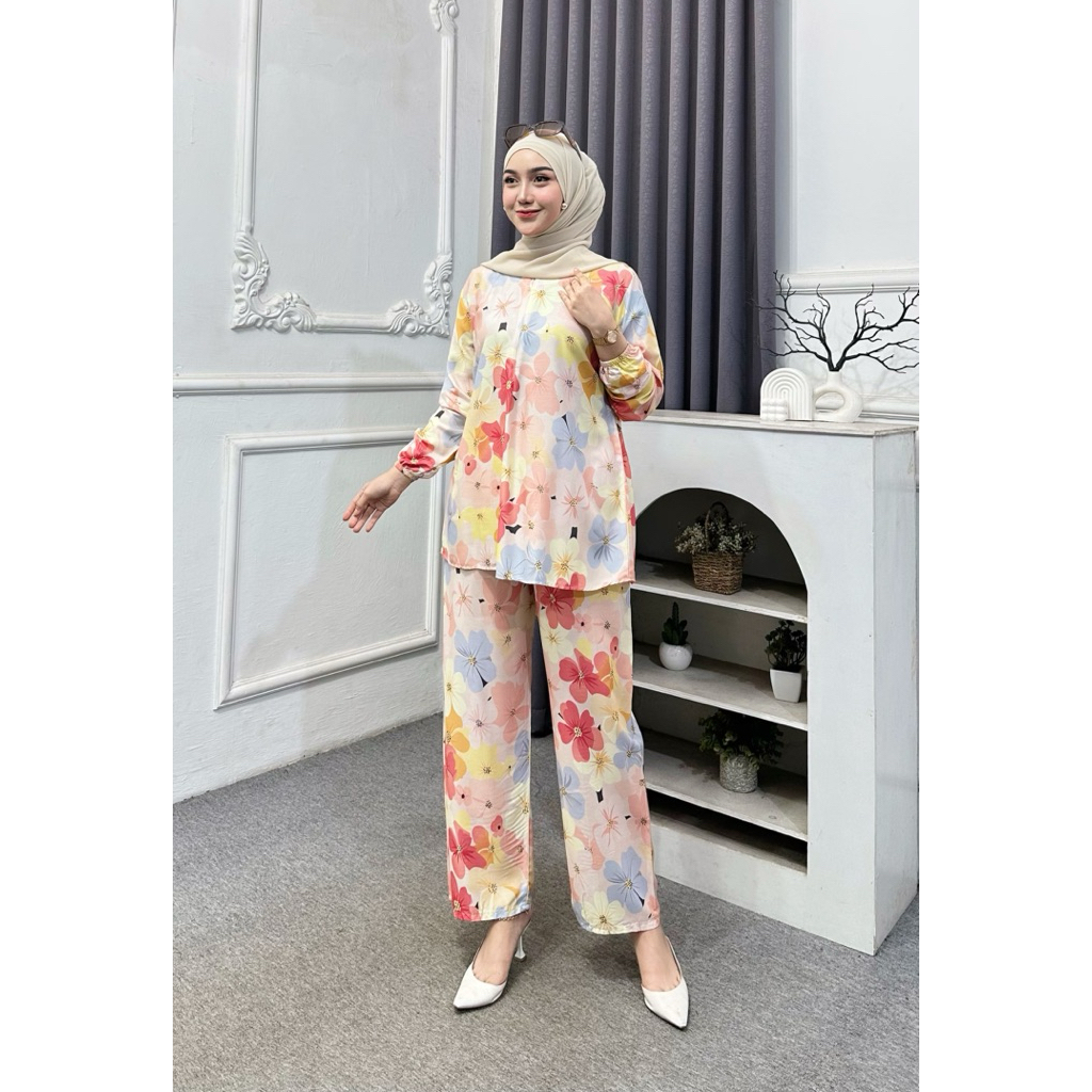 Stelan Rayon Etnik Busui Freindly Rayon Viscose Premium Atasan Celana Jumbo