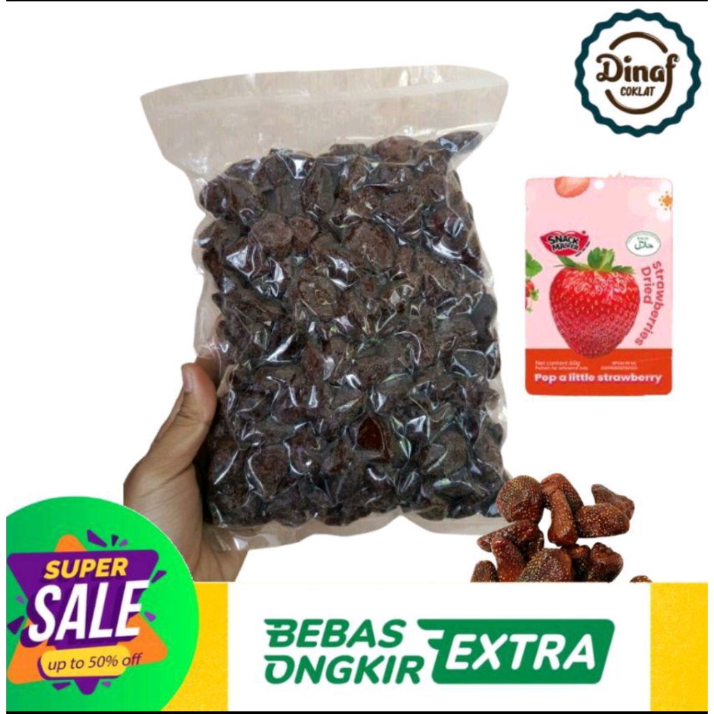 Dried Strawberry (Stoberi Kering) Hitam Premium — Manis Legit ala Snack Buah Thailand | 500 Gr / 1 K