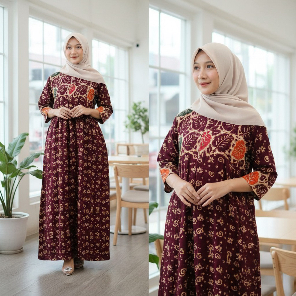 RM (LD 115 PB 135) READY STOK Sackdress MESSA Rumina Batik Ruffle Cantik Maura Klok Lengan 7/8 Daste