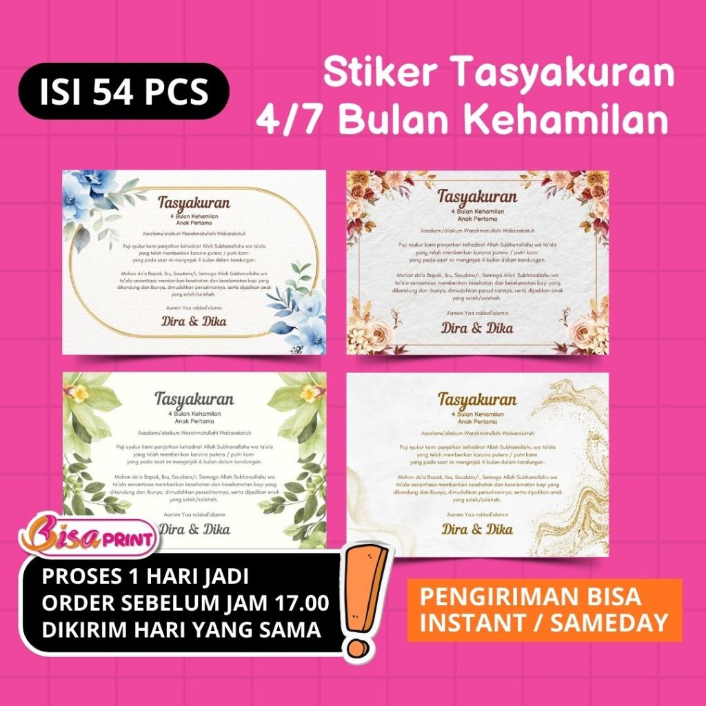 Cetak Kartu/Stiker Label Tasyakuran 4/7 Bulanan Kehamilan HIJAB, Syukuran 4,7 Bulanan Kehamilan