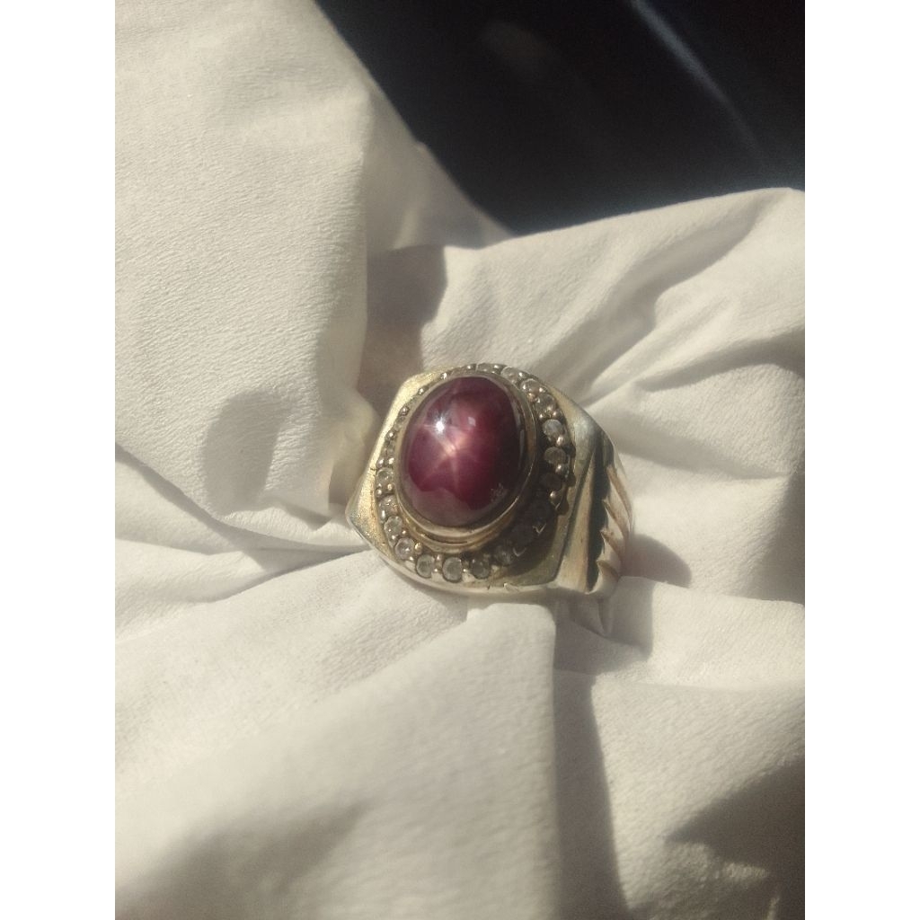 Natural Ruby star ring perak