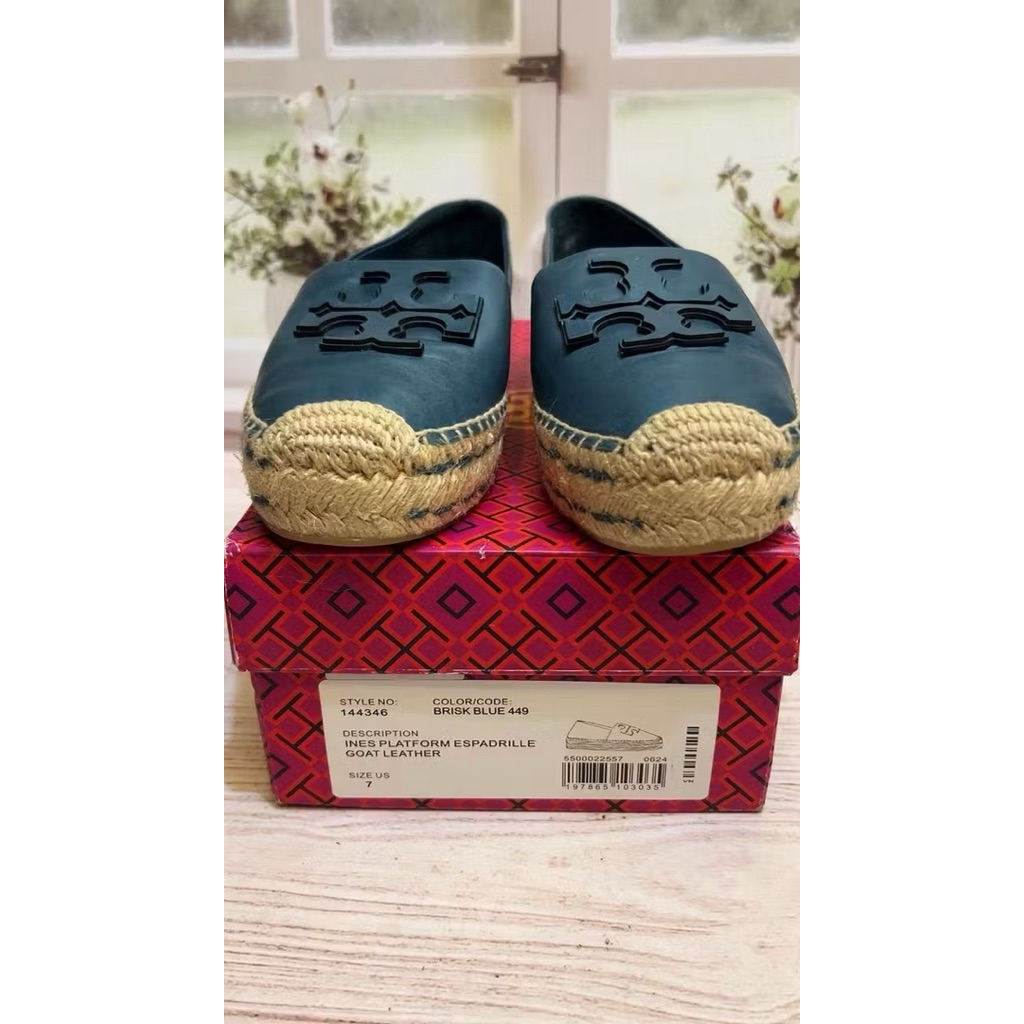 (preloved) TB espadrille leather Brisk Blue (women shoes), Original