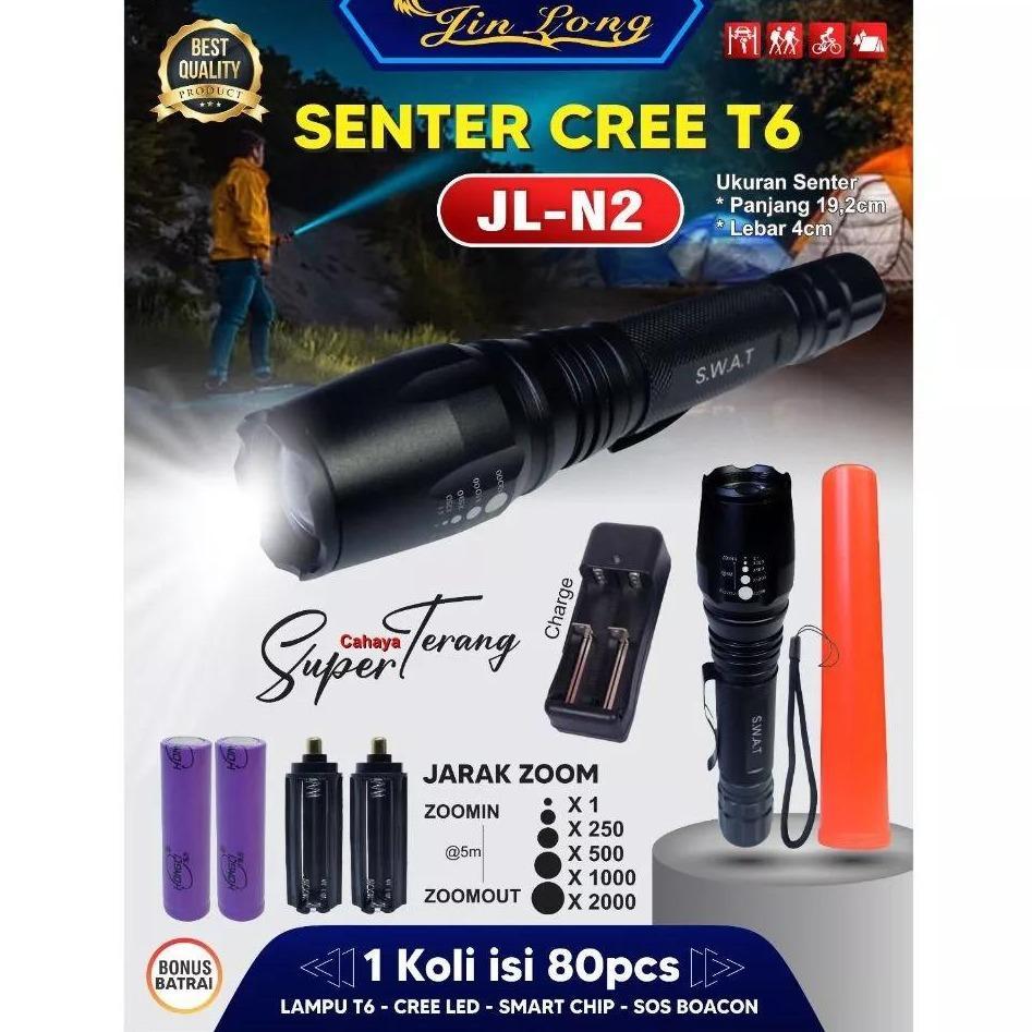 Senter SWAT Jin Long T6 JL-N2 Laser Waterproof Cree LED Super Bright Sistem Zoom Super Terang