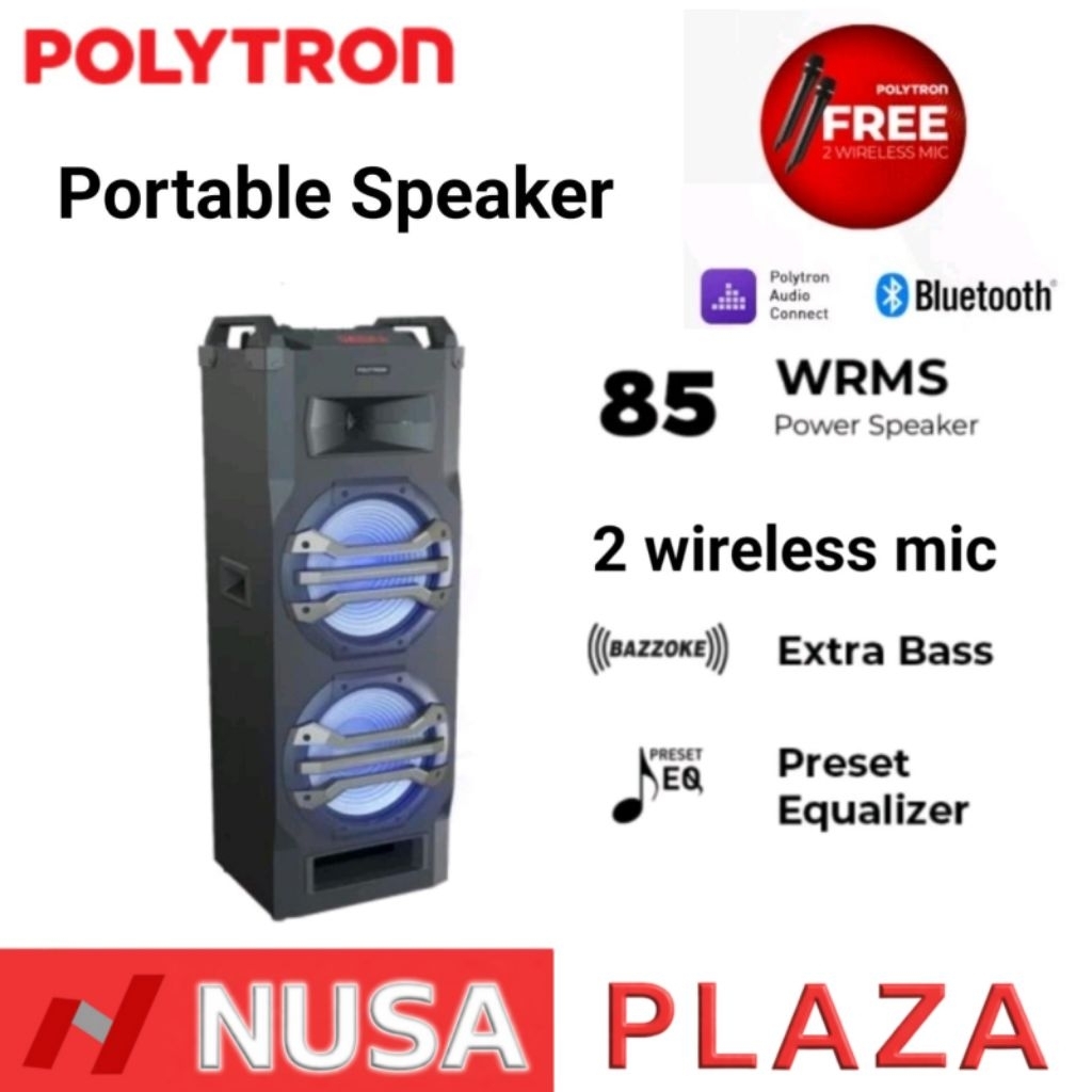 SPEAKER POLYTRON PORTABLE PTS-12KF25 / PTS-12KS25 BLUETOOTH + FREE WIRELESS MIC 2 PC (KHUSUS MEDAN)