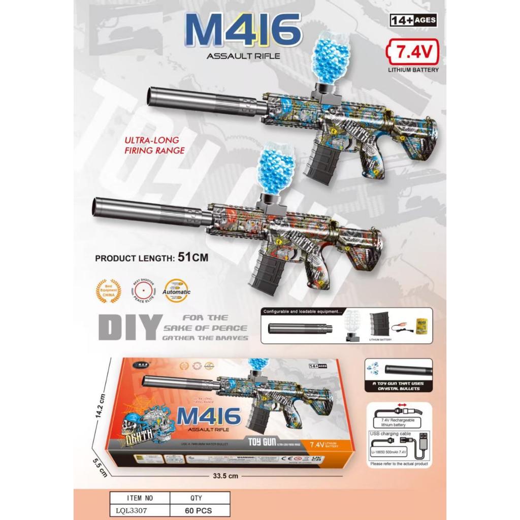 Mainan Senjata M416 Gel Blaster 7.4V | Toy Gun Peluru Kristal Otomatis | Water Crystal Bullet | Panj