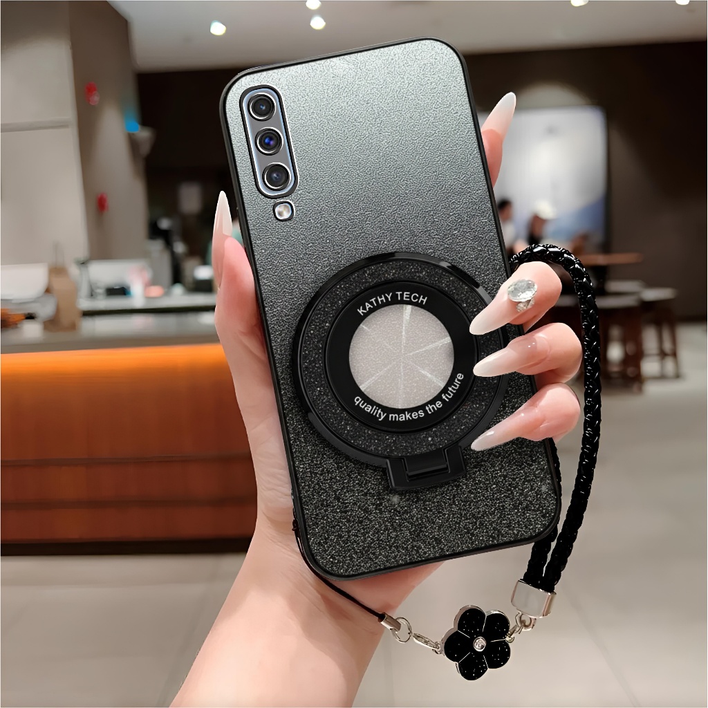Soft Case Samsung A50 A50s A30s Casing Glitter Ring Magnetic Holder Free Tali Lanyard Mewah Premium
