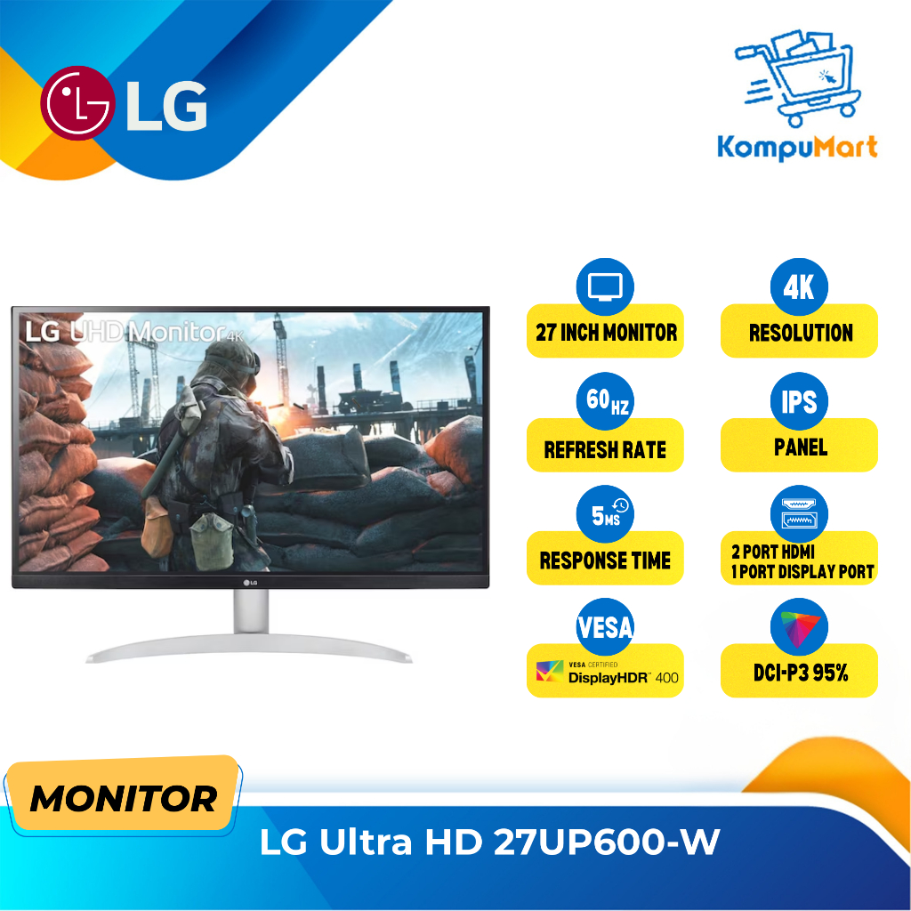 LED Monitor LG 27 Inch " IPS Screen 4K  27UP600-W / Monitor LG 27UP600 27'' UHD 4K IPS with VESA Dis