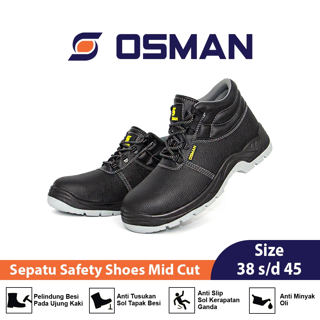 OSMAN Sepatu Safety Shoes Mid Cut Sepatu Safety Ujung Besi Tipe OS-900