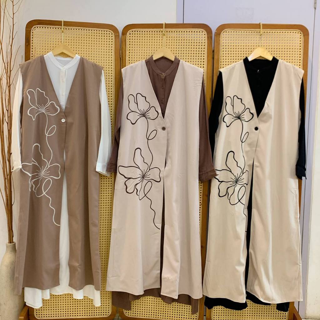 Vimemo - Innari Dress / Setelan Long Dress Outer Motif Bunga