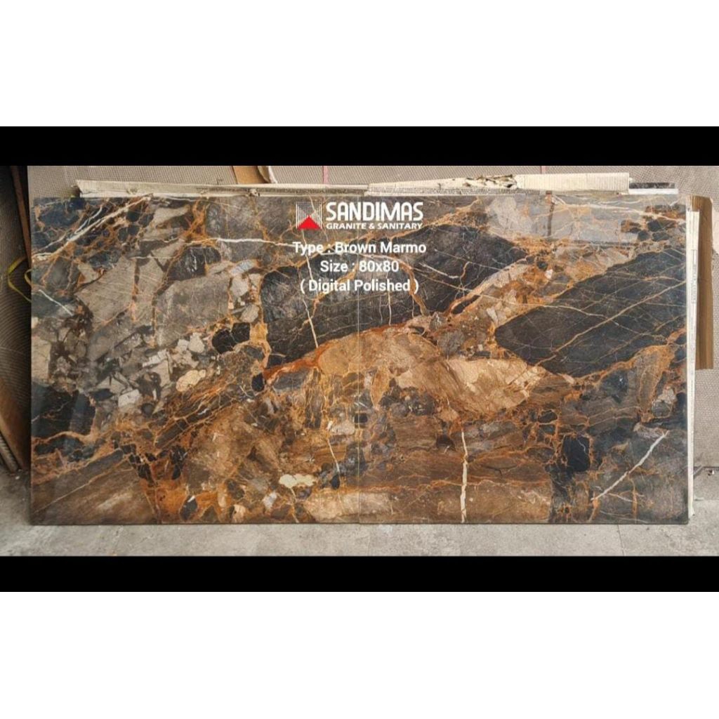 Granit lantai sandimas 80x80 Brown Marmo Glossy Glazed polished