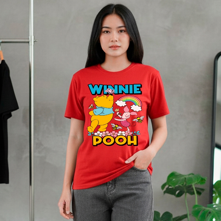 Kaos Wanita Lengan Pendek Motif Kartun Minnie Pooh Kaos Lengan Pedek Bahan Adem Tebal Katun Combed /