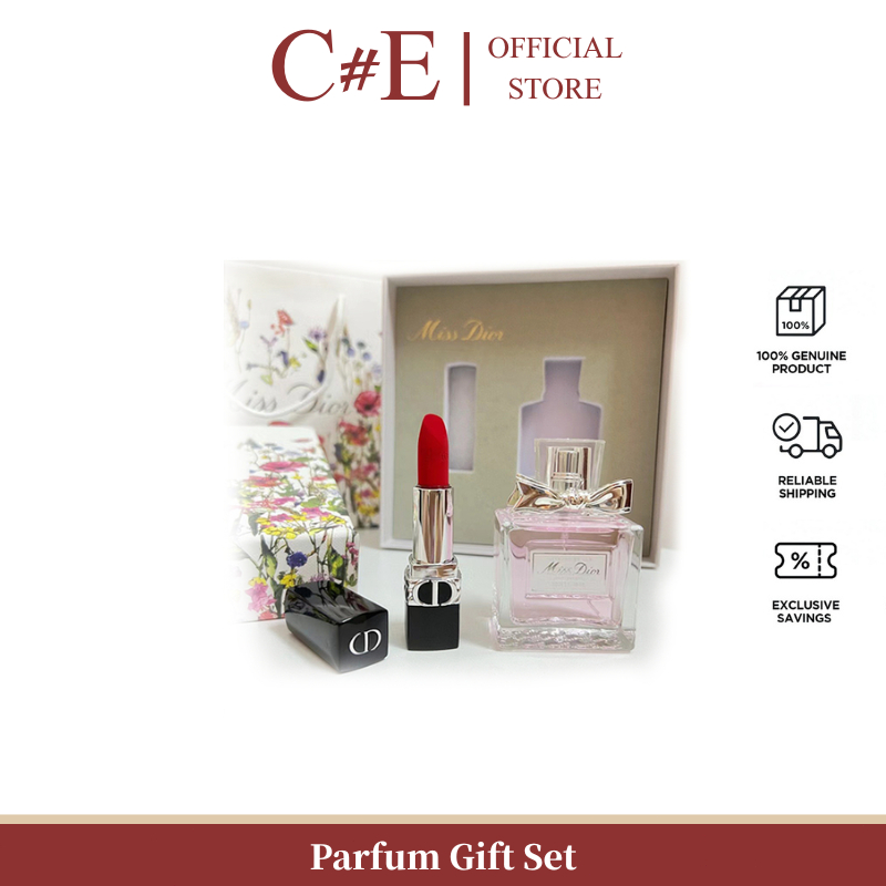 Dior Parfum Gift Set original |Miss Dior Blooming Bouquet Eau De Toilette 50ML+Dior lipstik Velvet #