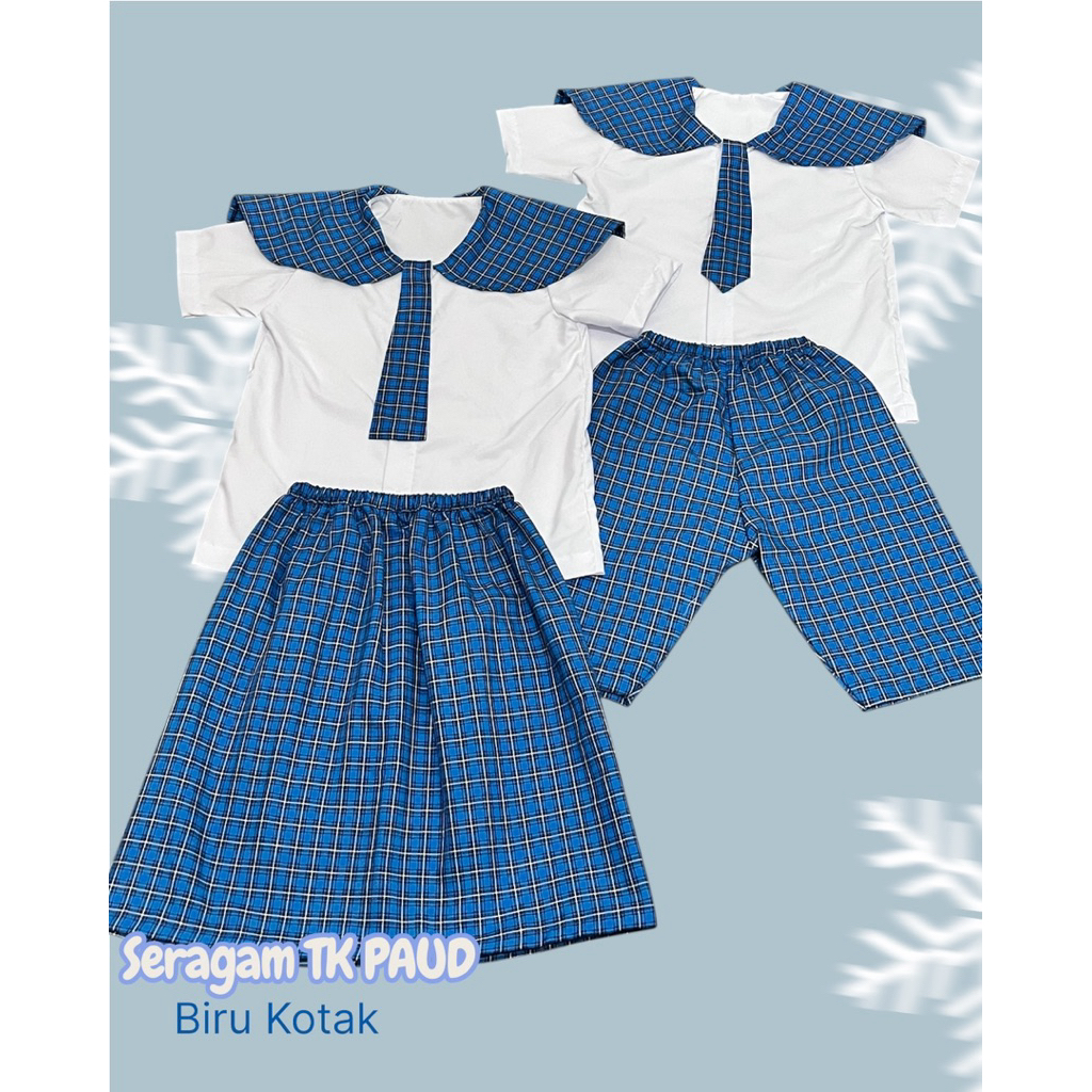 Seragam Sekolah Anak TK PAUD Motif Kotak Biru