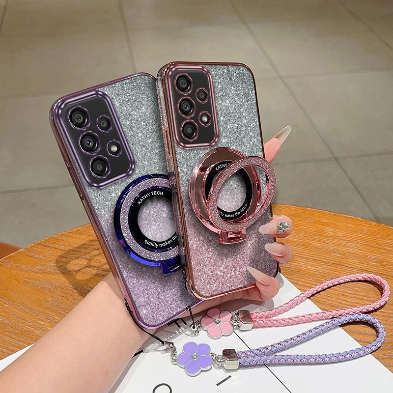 Casing Itel A80 / P55 NFC Soft Case Silikon Glitter Magnetic Ring Holde Free Lanyard Premium