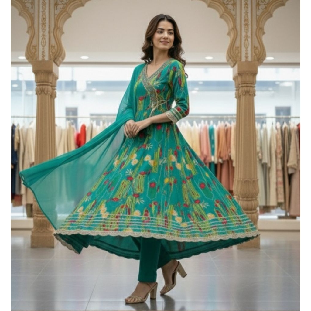 ORI INDIA-Setelan Anarkali Wanita Angrakha Style, Lyanz Fashion (LF) set tunik muslim jumbo, Baju Mu