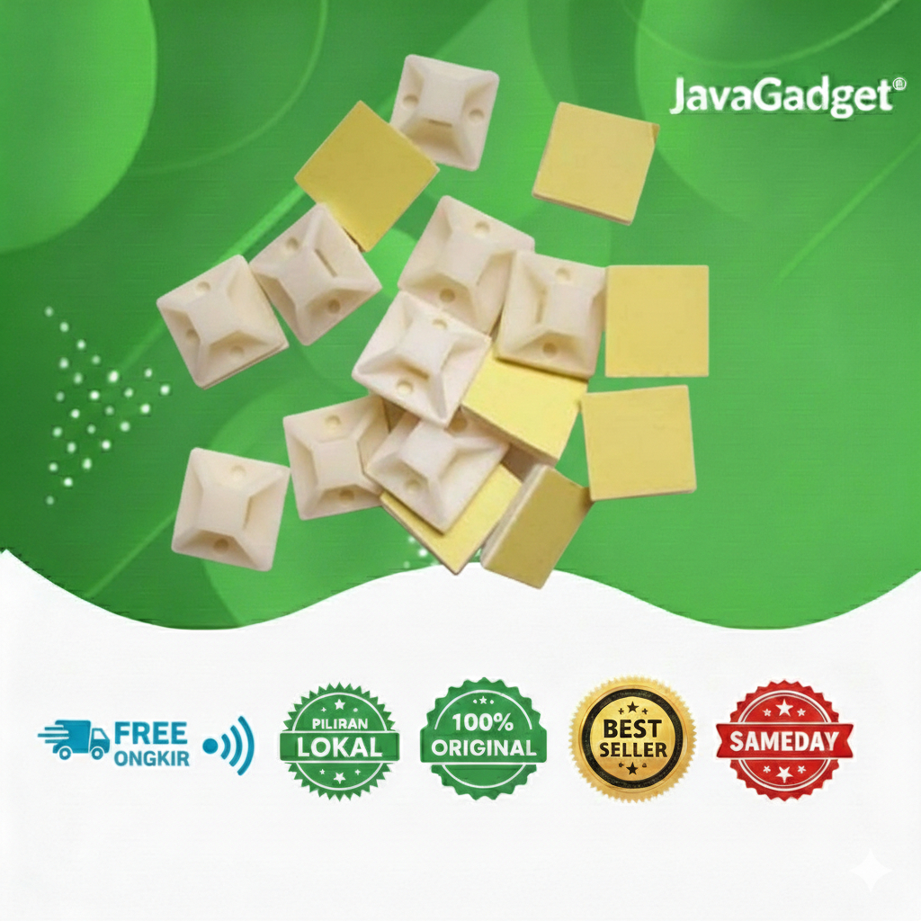 Klem Kabel Tempel 20x20mm Self Adhesive Mount Clip Double Tape Putih