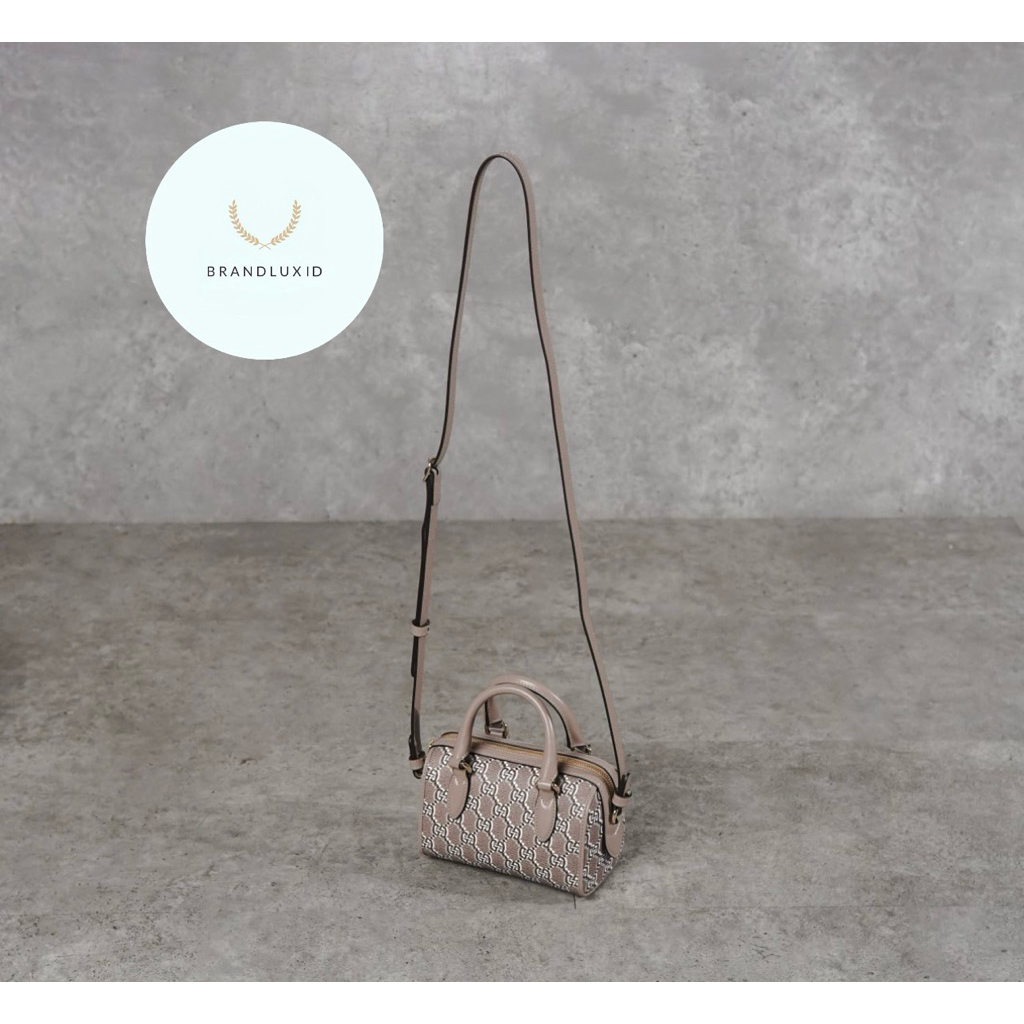 Gucci GG Monogram Mini Duffle Bag with Long Strap in Taupe