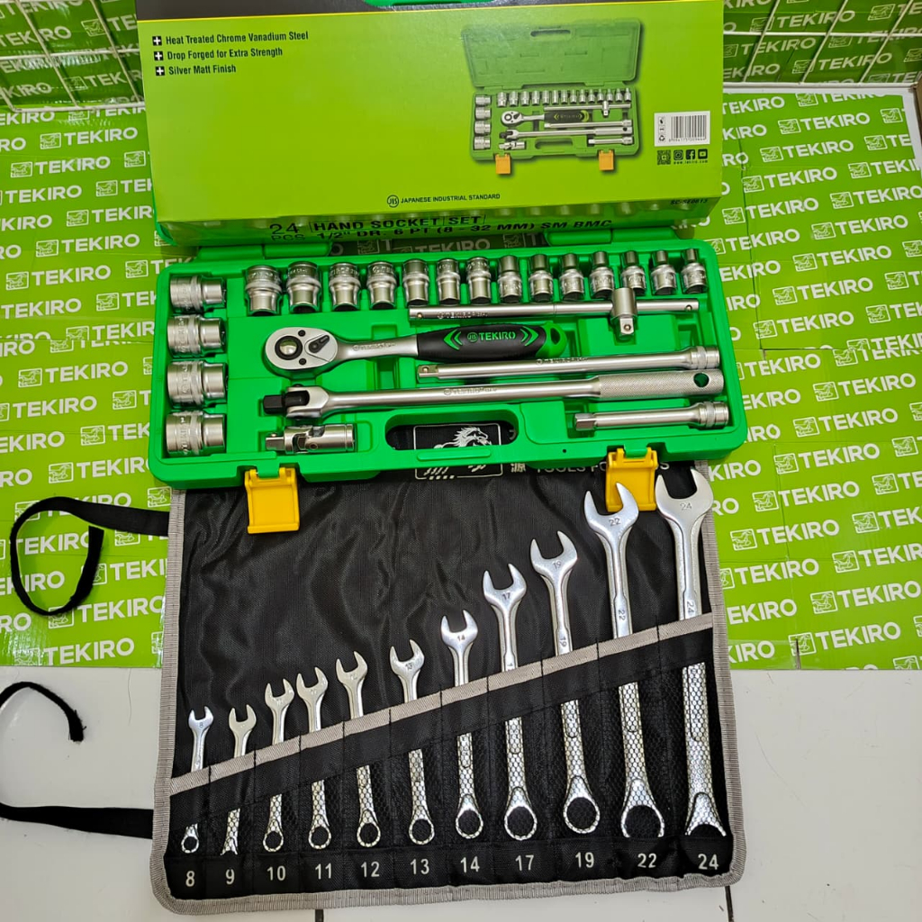 TEKIRO Kunci Sok Shock Set 24Pcs 8 - 32 Mm 1/2 6Pt Box Plastik / Kunci Ring Pas Set 11 pcs Tekiro