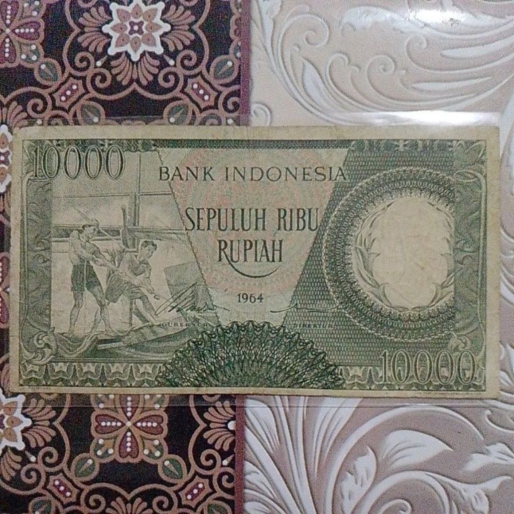 Uang 10000 pekerja hijau 1964 vf
