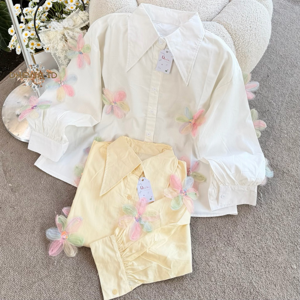 LILY KEMEJA BLOUSE WANITA POPLINE MOTIF BUNGA TIMBUL KOLEKSI TERBARU BY DHEVIA ID/BLOUSE WANITA BORD