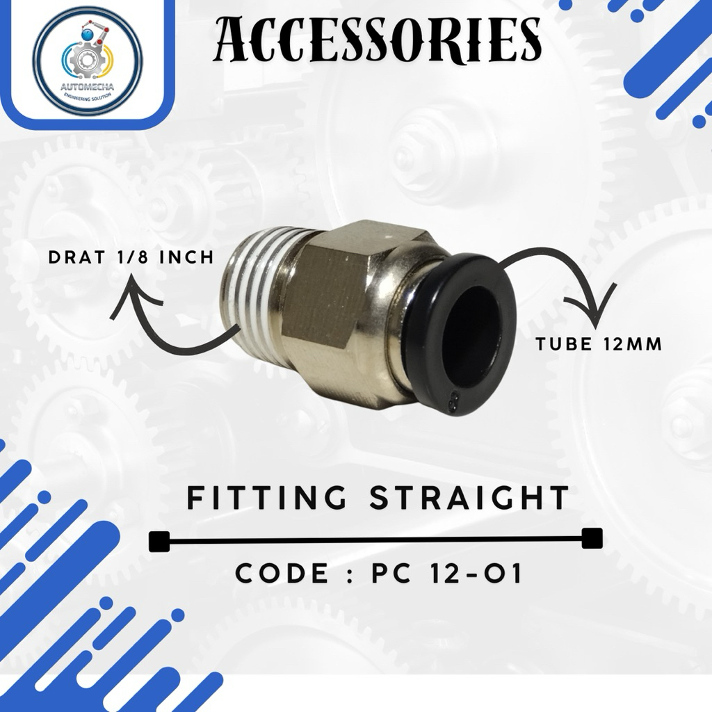 FITTING STRAIGHT MALE PNEUMATIC TUBE PC 12-01 NEPEL ANGIN 12MM X 1/8"