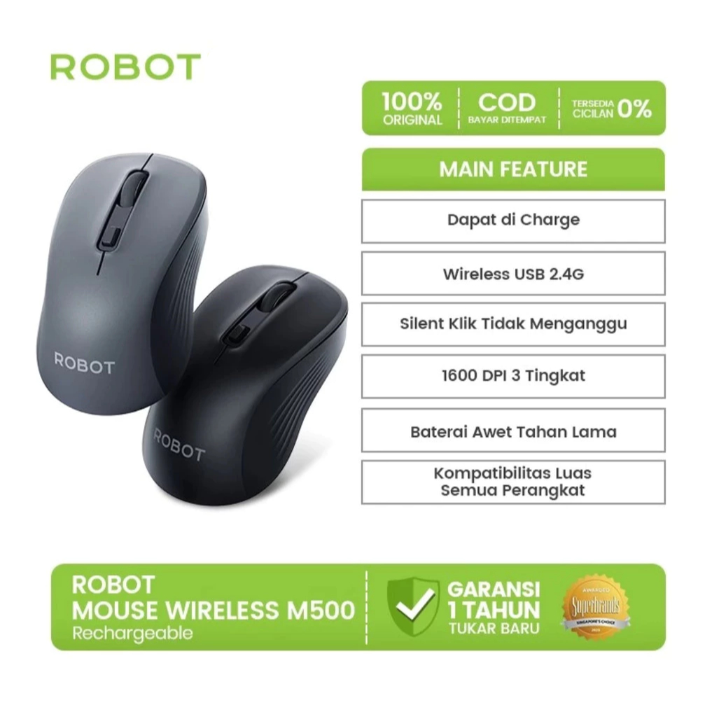 ROBOT MOUSE RECHARGEABLE M500 SILENT CLICK (Free mousepad)