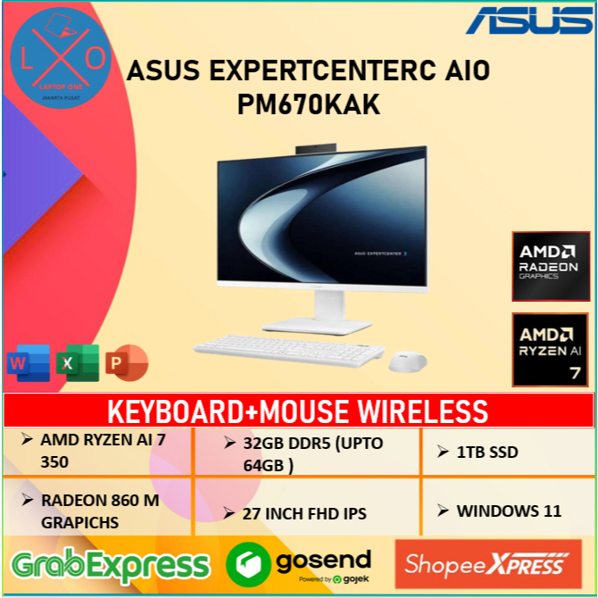 PC Asus Expertcenter AIO PM670KAK W7310WS Ryzen AI 7-350 32GB 1TB SSD 27  FHD Win 11 Home + OHM 2024