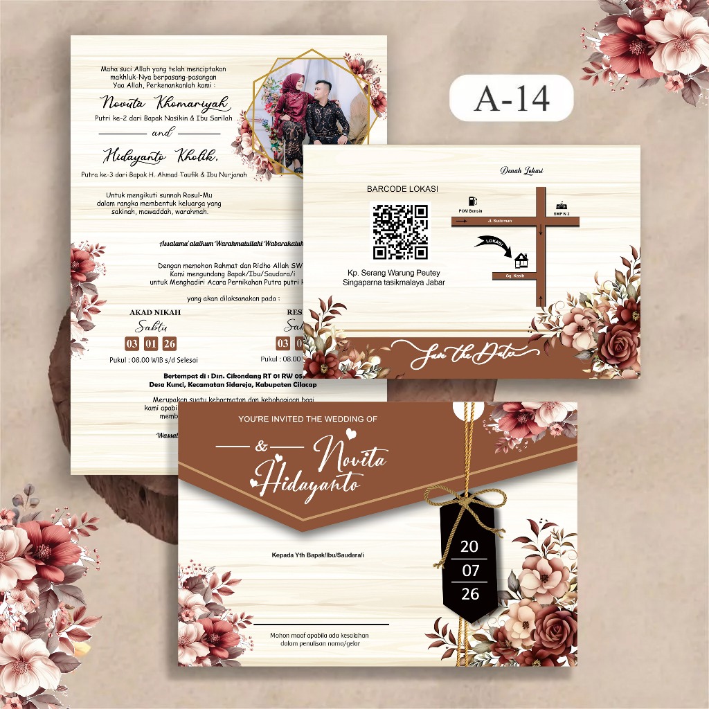 Undangan Pernikahan Free Foto, Undangan Lipat 2 Bahan Brief Card