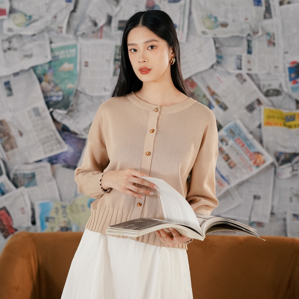 This Is April Atasan Outerwear Halus Premium Wanita Lengan Panjang Elegan Look Hudson Cardigan Blue 