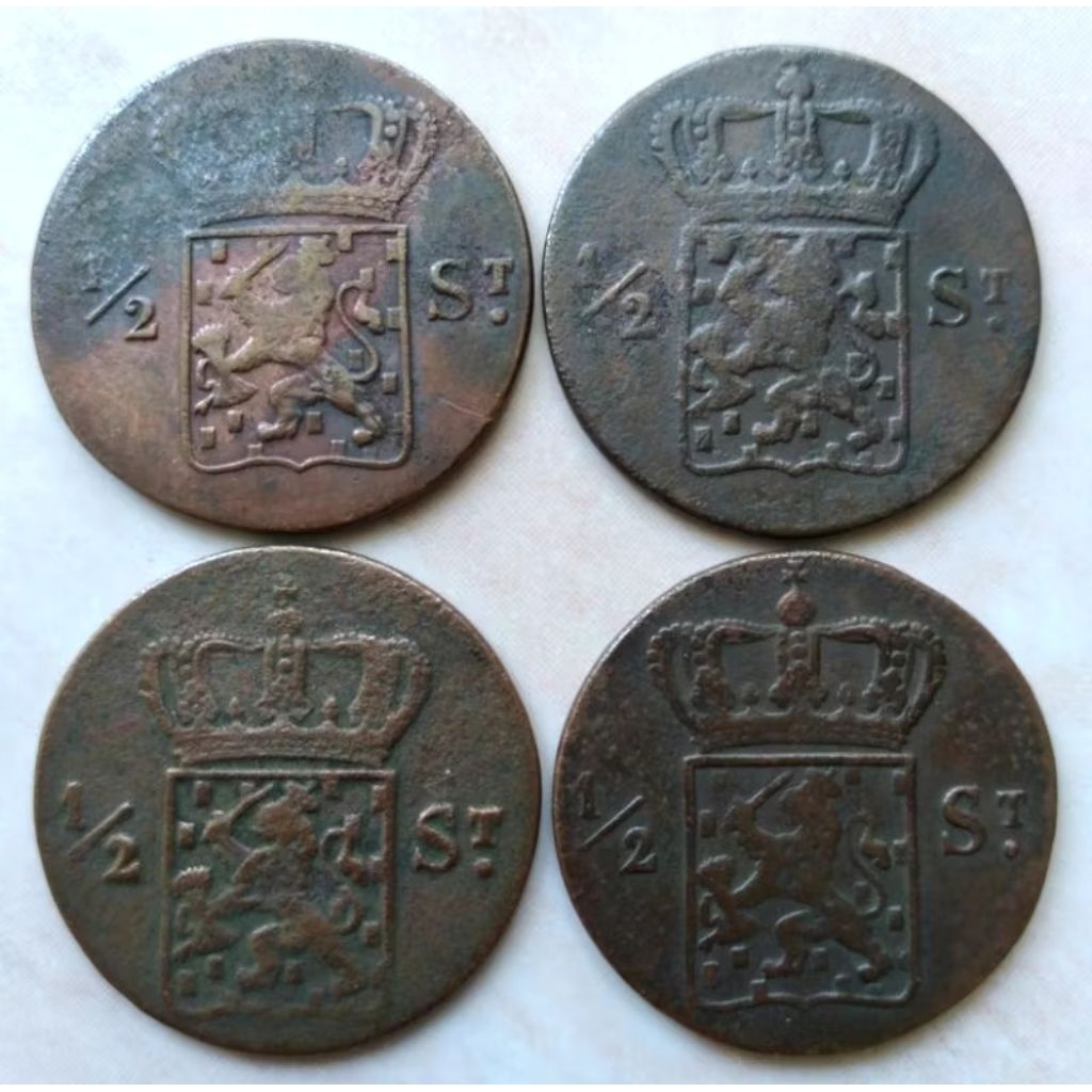 Set 6Kòin Kuno 1/2 Stuiver Nederlands indie 1822 1823 1825 1826