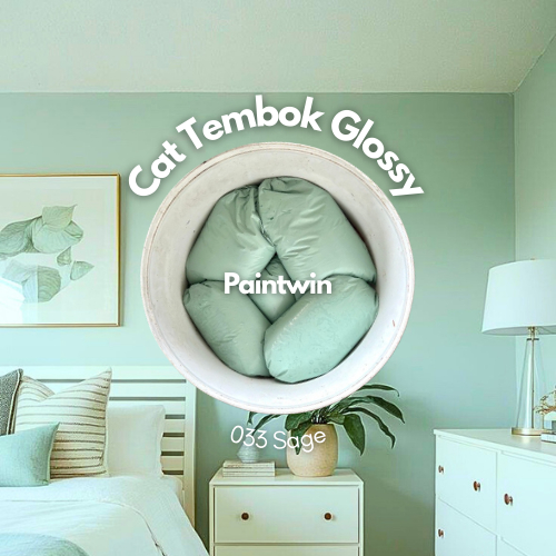 Cat Tembok Glossy Warna Hijau Sage 1KG Aesthetic Waterproof Bisa Di Lap Dan Dicuci by Paintwin.