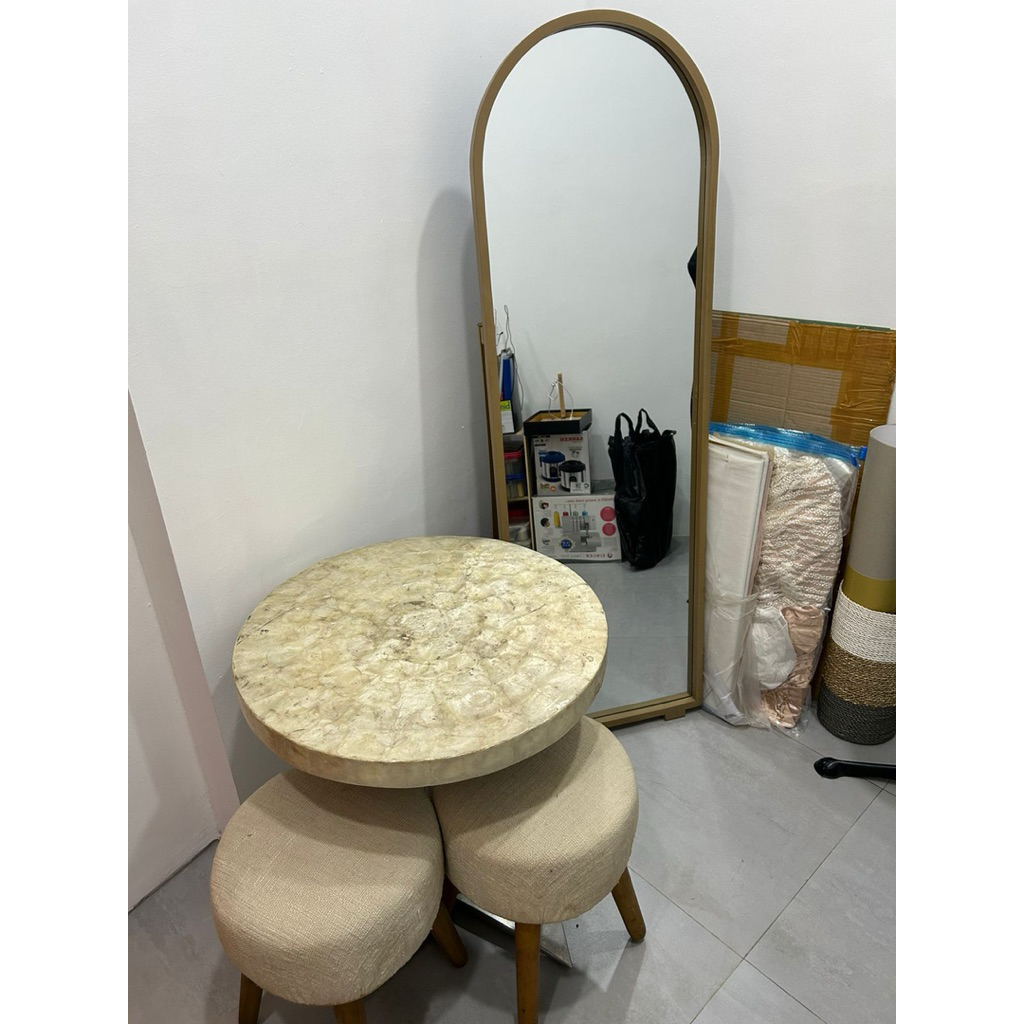 WTS [PRELOVED] Set furniture meja kursi tamu stool kayu jepara cermin kaca