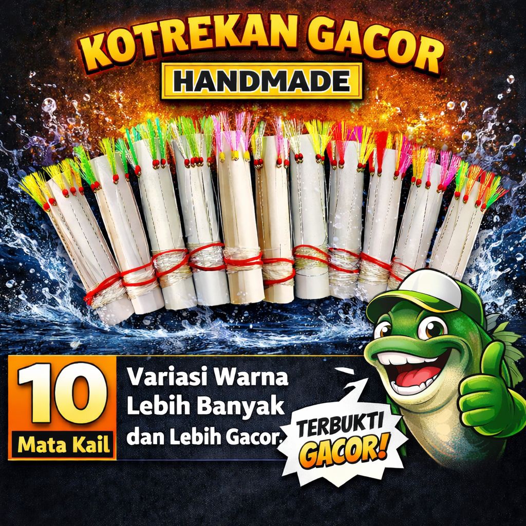 Kotrekan GACOR 10 Mata Kail Handmade Fluorocarbon – Sabiki Laut Khusus Ikan Kembung & Selar