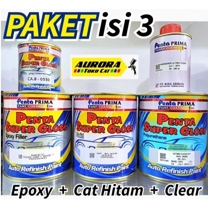PAKET KILOAN HITAM Mengkilap PENTA Super Gloss terdiri dari Epoxy + Hitam Gloss + Clear