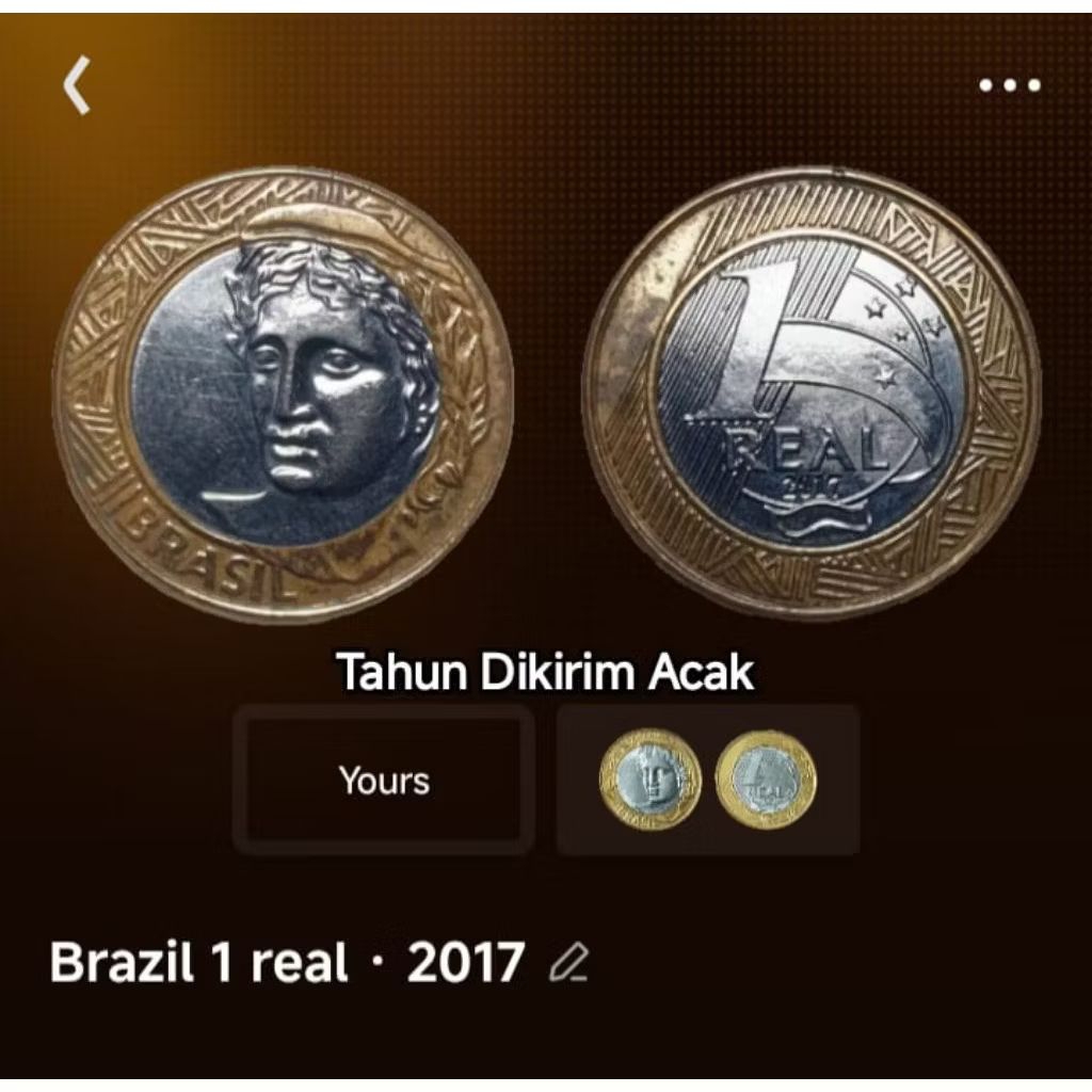 Koin Brasil 1 One Real Bimetal Brazil tahun acak Koleksi Mahar Uang Logam Coin lama kuno Jadul Asing