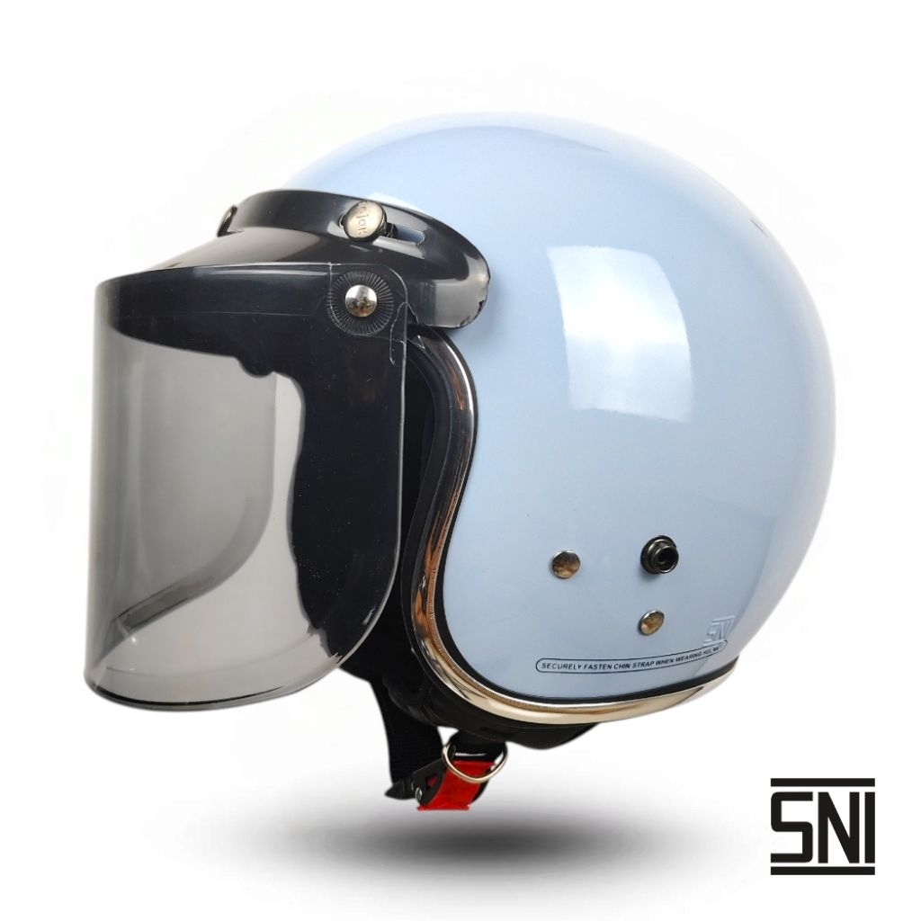 [LC] Helm Bogo Dewasa List Chrome Kaca Datar Hitam SNI - Helm Bogo Wanita Pria - Helm Bogo Clasik - 