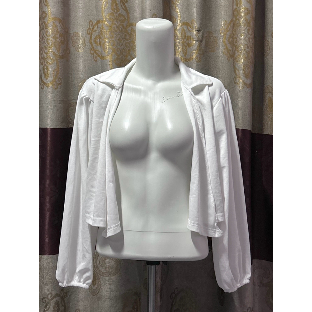 preloved cardigan crop wanita / baju atasan outer berkerah wanita warna putih