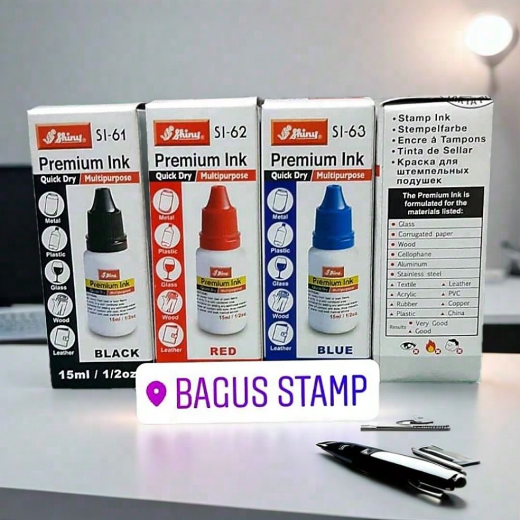 Tinta Stempel Permanent / Premium / plastik kaca kayu besi foil Tahan Air/ Anti Luntur TINTA SHINY [
