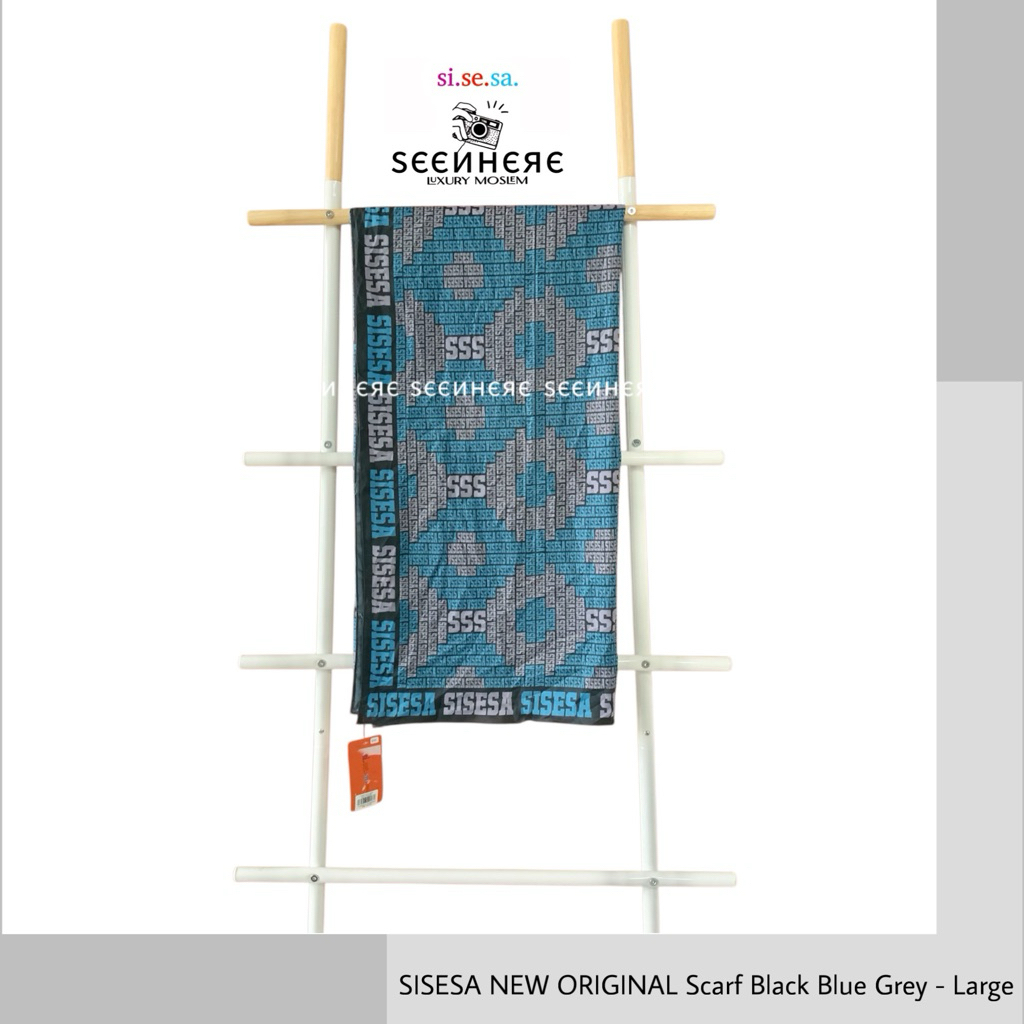 SISESA NEW ORIGINAL GUARANTEED - Scarf Black Blue Grey (Large) - Printing only No Swarovski