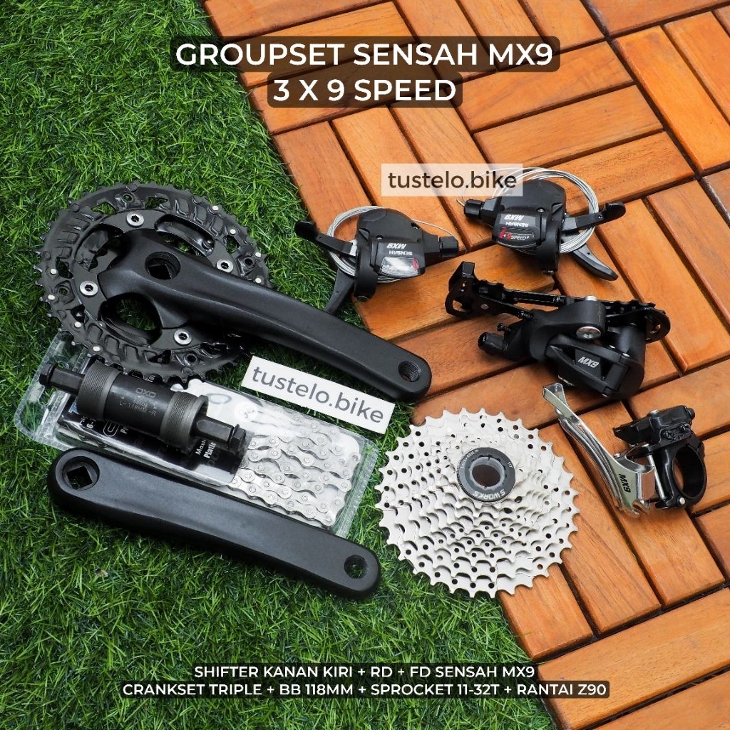Groupset Sensah MX9 3 x 9 Speed Shifter FD RD Sprocket Crankset BB Sepeda Lipat Commuter MTB