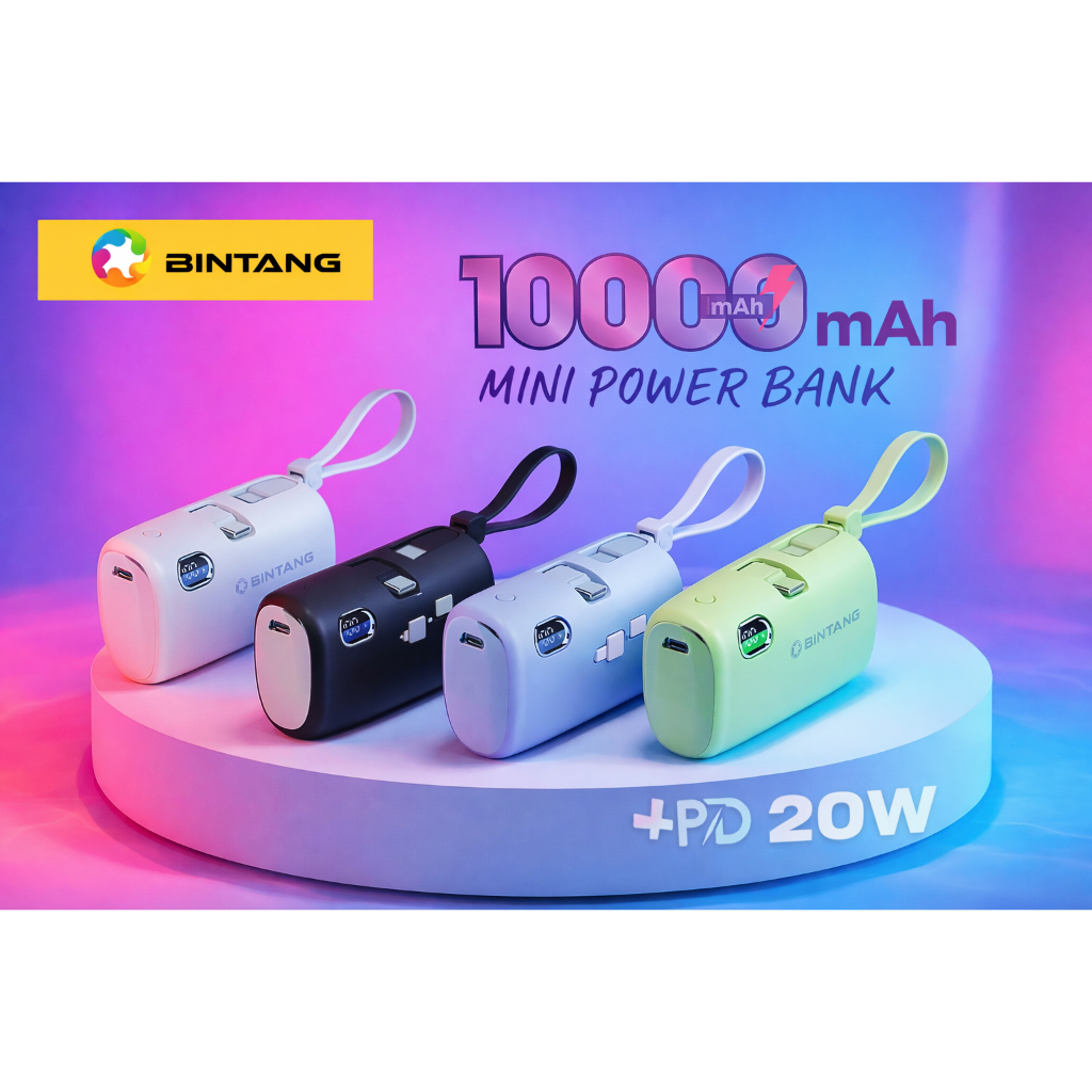POWERBANK PORT TYPE C + KABEL TYPE C+ KONEKTOR TYPE C 10000 MAH BINTANG 20W BT-97X-1W
