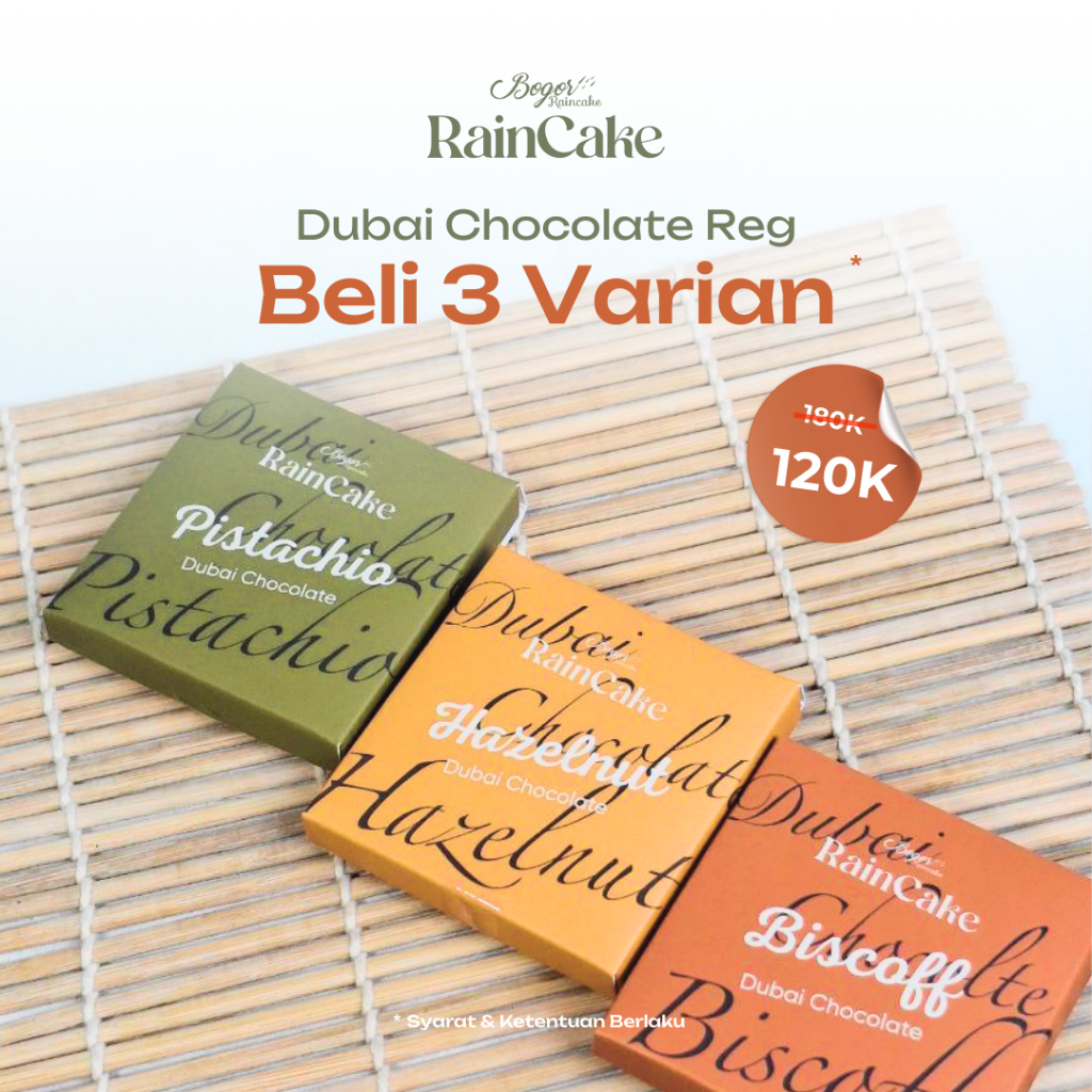 BUY 2 GET 1 Bogor Raincake - Dubai Chocolate Reguler 45gr - Pistachio - Biscoff - Hazelnut